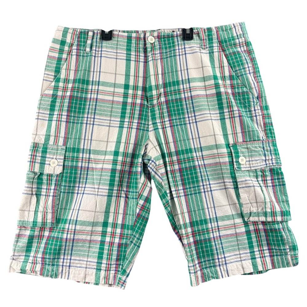 Avirex Plaid Cargo Shorts Mens Size 40 Green White Red‎ Check Cotton